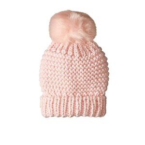 NWOT Free People Skyline Beanie Hat Womens OS Pink Chunky Cable Knit Pom Pom NEW
